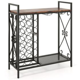 21 Bottle Wine Rack Freestanding Floor Wine Bottle Organizer with Glass Holder-Rustic Brown